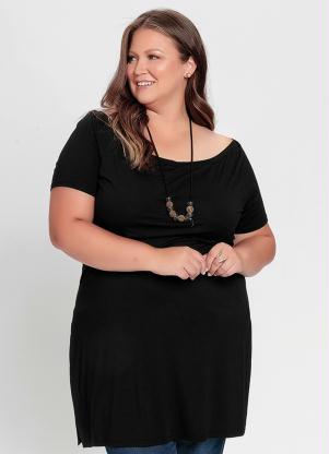 Blusa Plu Size (Preta) Alongada com Fendas