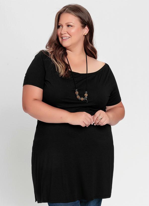 Blusa Plu Size (Preta) Alongada com Fendas