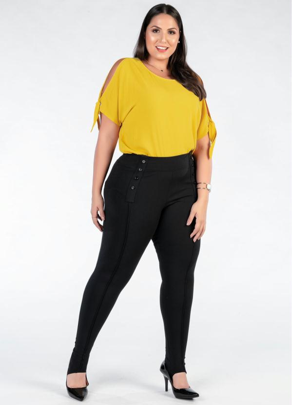 Blusa Plus Size (Amarela) com Detalhe nas Mangas