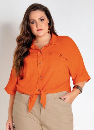 Blusa Plus Size (Laranja) com Amarra��o Frente