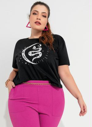 Blusa Plus Size (Preta) com Estampa Frontal Blusa Plus Size (Preta) com Estampa Frontal