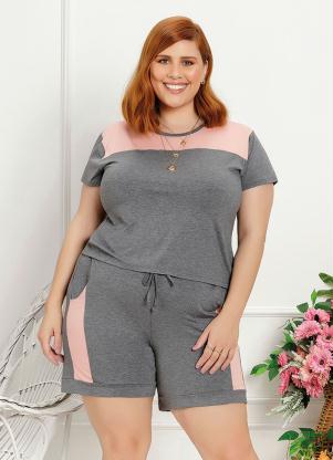 Blusa Plus Size (Rose e Cinza) com Recorte