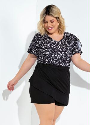 Blusa (Poá Preta) com Manga Transpassada Plus Size Blusa (Poá Preta) com Manga Transpassada Plus Size