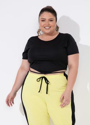 Blusa (Preta) com Amarra��o na Cintura Plus Size
