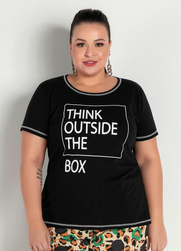Blusa (Preta) com Costura Contrastante Plus Size