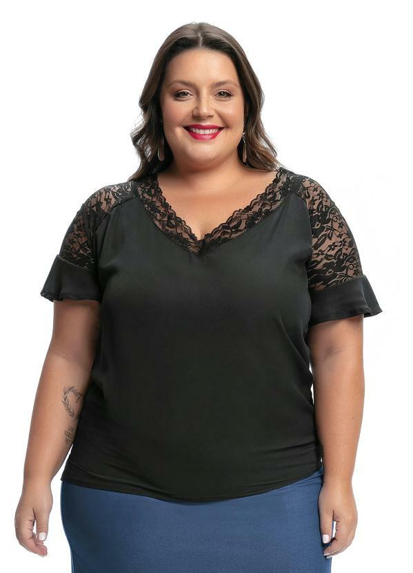 blusa preta de renda