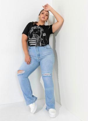 Blusa (Preta) com Estampa com Brilho Plus Size Blusa (Preta) com Estampa com Brilho Plus Size