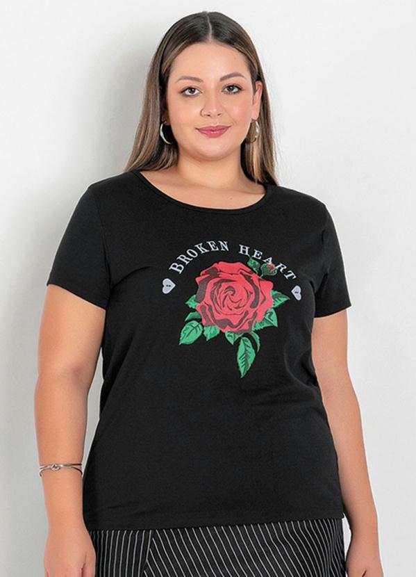 Blusa (Preta) com Estampa Frontal Plus Size