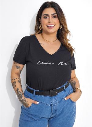 Blusa (Preta) com Estampa Metalizada Plus Size