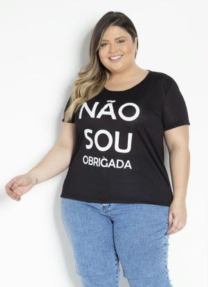 Blusa (Preta) com Estampa na Frente Plus Size