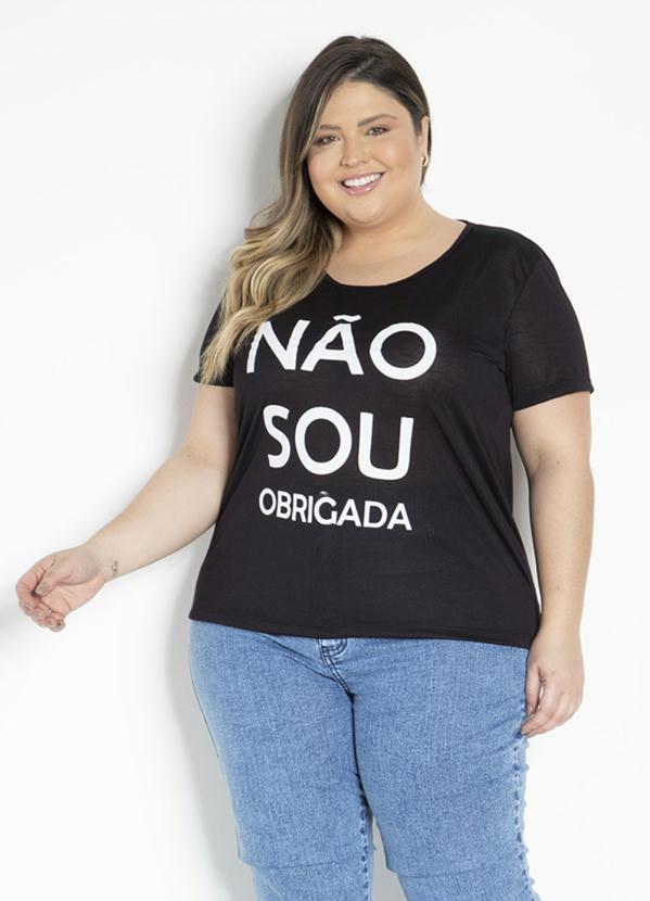 Blusa (Preta) com Estampa na Frente Plus Size