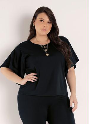 Blusa (Preta) com Mangas Amplas Plus Size Blusa (Preta) com Mangas Amplas Plus Size