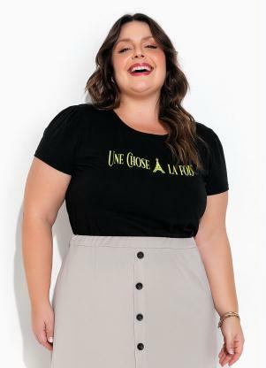 Blusa (Preta) com Mangas Bufantes Plus Size