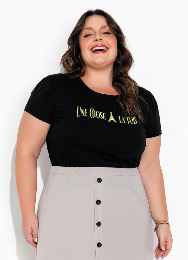 Blusa (Preta) com Mangas Bufantes Plus Size