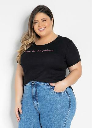 Blusa (Preta) com Mangas Curtas Plus Size Blusa (Preta) com Mangas Curtas Plus Size