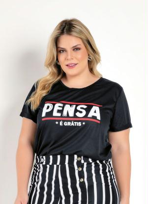 Blusa (Preta) com Mangas Dobradas Plus Size Blusa (Preta) com Mangas Dobradas Plus Size