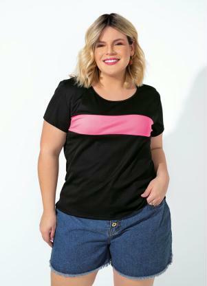 Blusa (Preta) com Recorte Contrastante Plus Size Blusa (Preta) com Recorte Contrastante Plus Size