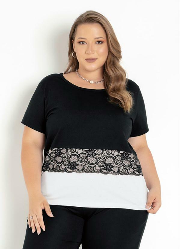 Blusa (Preta e Branca) com Renda Plus Size