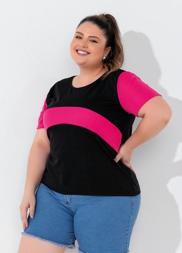 Blusa (Preta e Pink) com Recorte Plus Size Blusa (Preta e Pink) com Recorte Plus Size