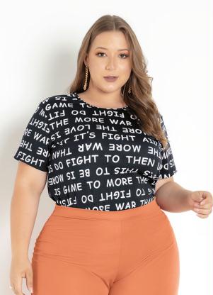 Blusa (Preta) Estampada com Manga Curta Plus Size