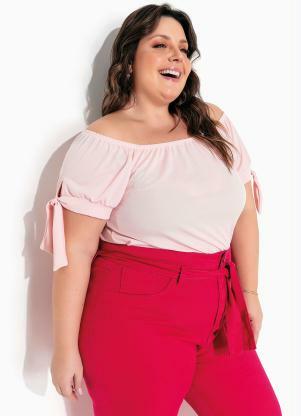 Blusa (Rosa Clara) com Mangas Bufantes Plus Size