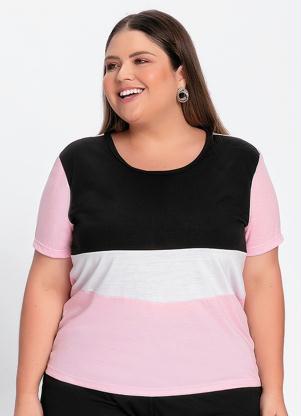 Blusa (Rosa) com Recortes e Manga Curta Plus Size Blusa (Rosa) com Recortes e Manga Curta Plus Size