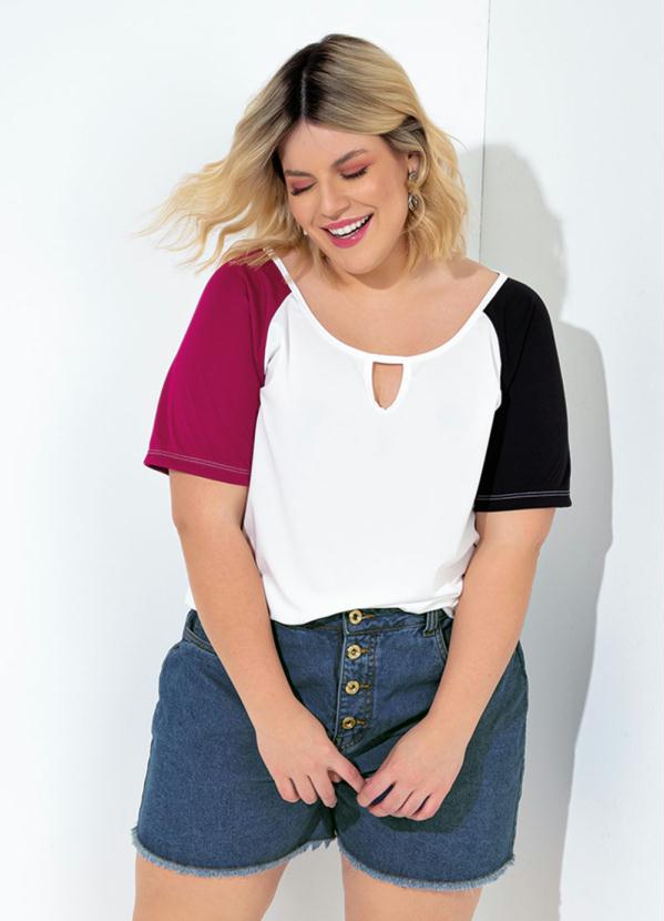 Blusa (Tricolor) com Mangas Curtas Plus Size