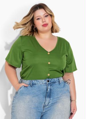Blusa (Verde) com Bot�es Plus Size