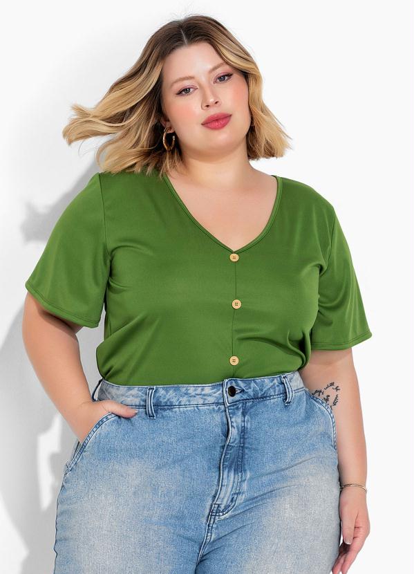 Blusa (Verde) com Bot�es Plus Size