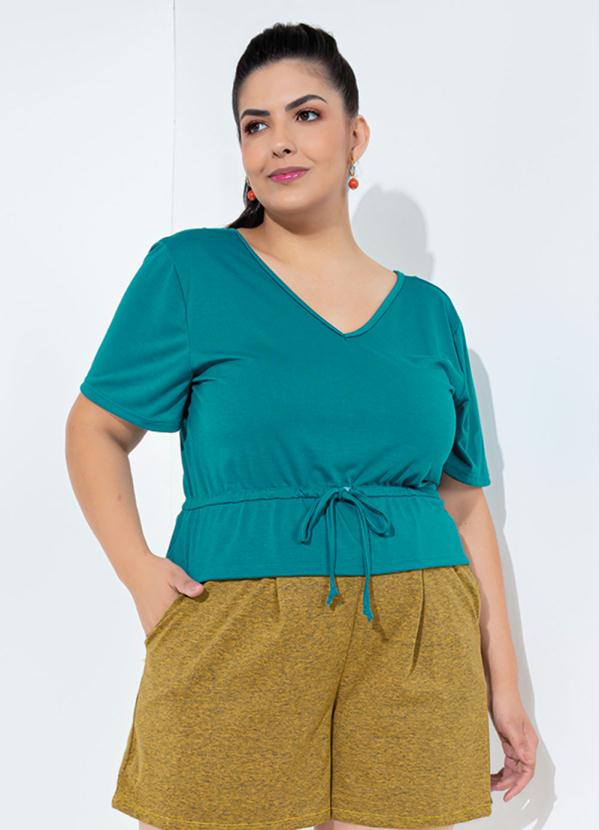 Blusa (Verde) com Cintura Ajust�vel Plus Size
