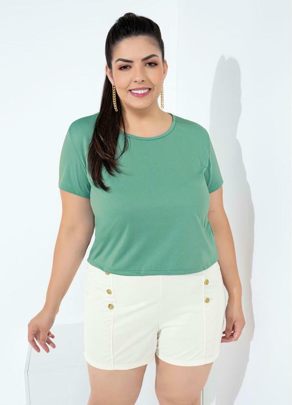Blusa (Verde) com Mangas Curtas Plus Size Blusa (Verde) com Mangas Curtas Plus Size