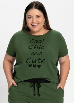 Blusa (Verde e Preta) com Recortes Plus Size