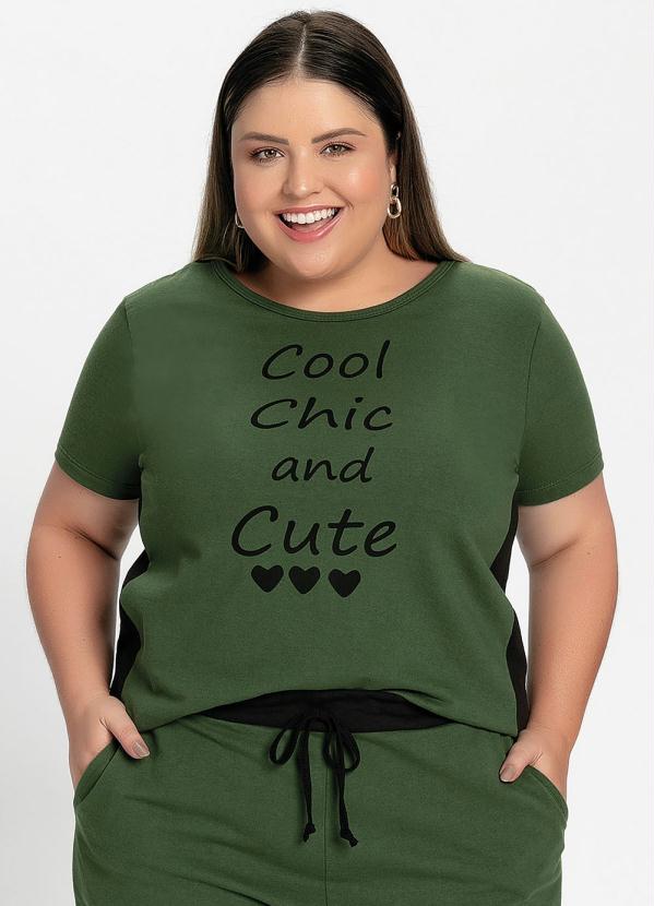 Blusa (Verde e Preta) com Recortes Plus Size
