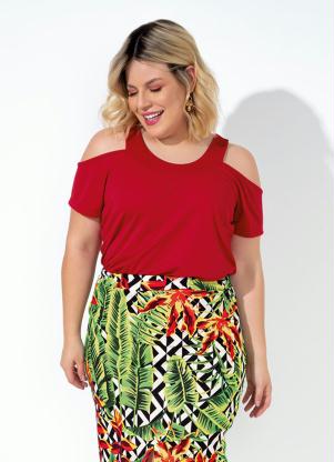Blusa (Vermelha) com Ombros Vazados Plus Size