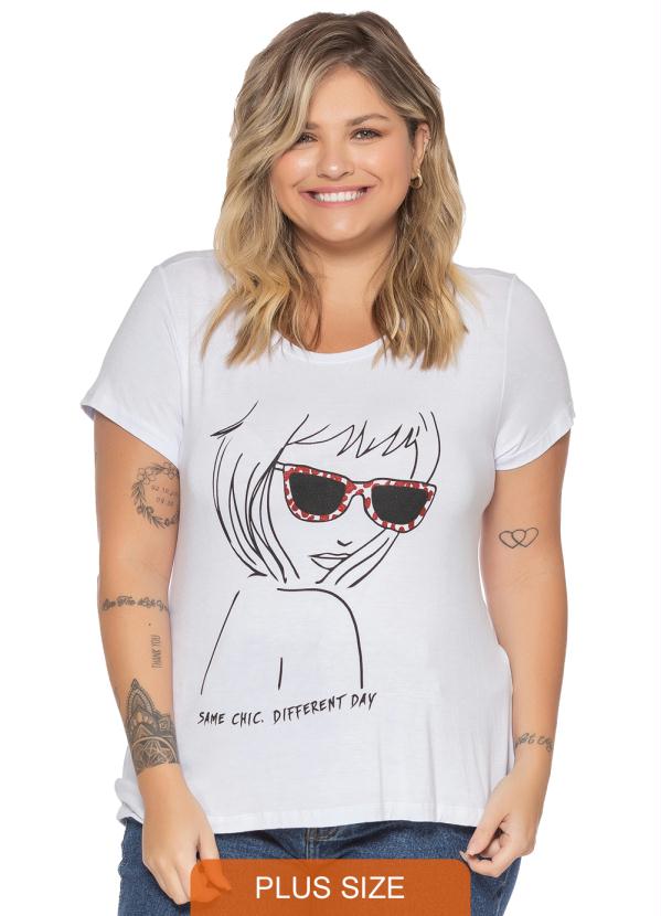 T Shirt Feminina Com Estampa Básica Branco Miss Masy Plus