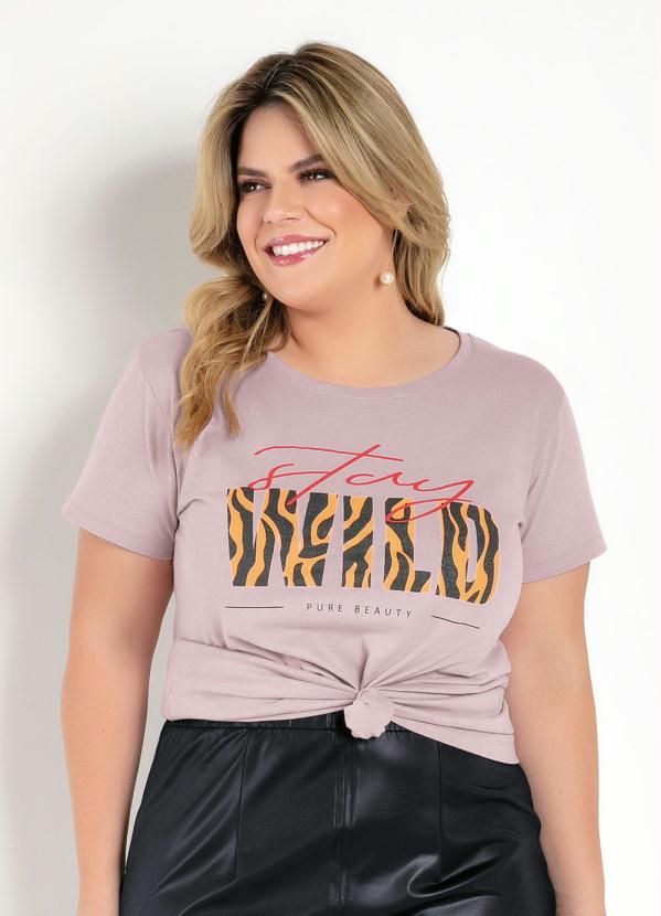 T-Shirt (Rosa) com Estampa na Frente Plus Size T-Shirt (Rosa) com Estampa na Frente Plus Size