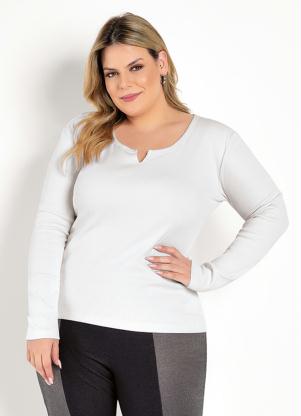 Blusa (Branca) Justa com Mangas Longas Plus Size