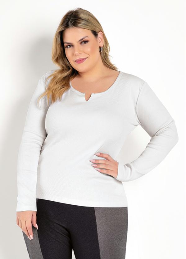 Blusa (Branca) Justa com Mangas Longas Plus Size