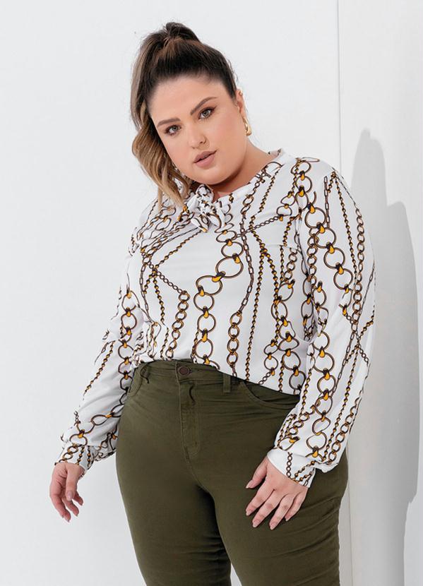Blusa (Correntes) com Amarra��o na Gola Plus Size
