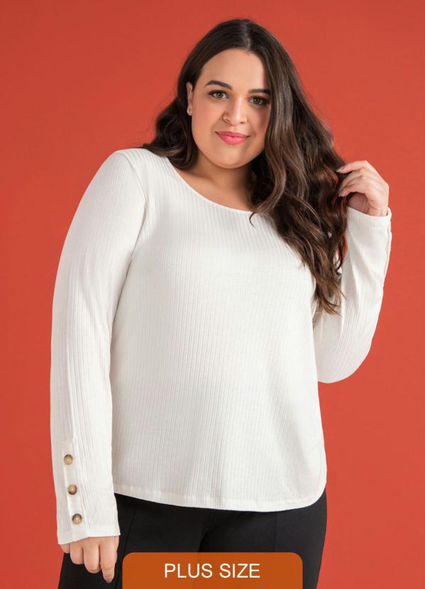 blusa canelada manga longa plus size