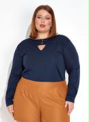 Blusa Marinho com Bot�es e Gota Plus Size