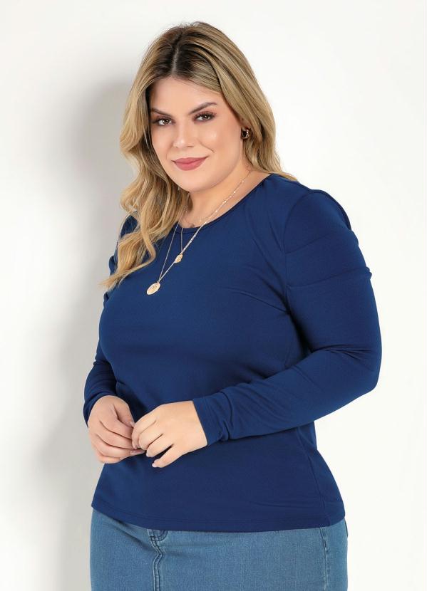Blusa (Marinho) Mangas Longas com Pregas Plus Size Blusa (Marinho) Mangas Longas com Pregas Plus Size