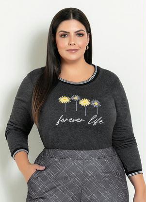 Blusa (Mescla Chumbo) com Estampa Plus Size