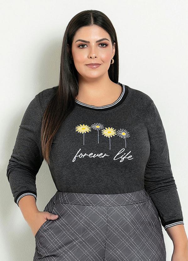 Blusa (Mescla Chumbo) com Estampa Plus Size