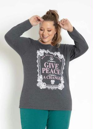 Blusa (Mescla Chumbo) com Mangas Longas Plus Size