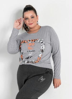 Blusa (Mescla) com Estampa na Frente Plus Size