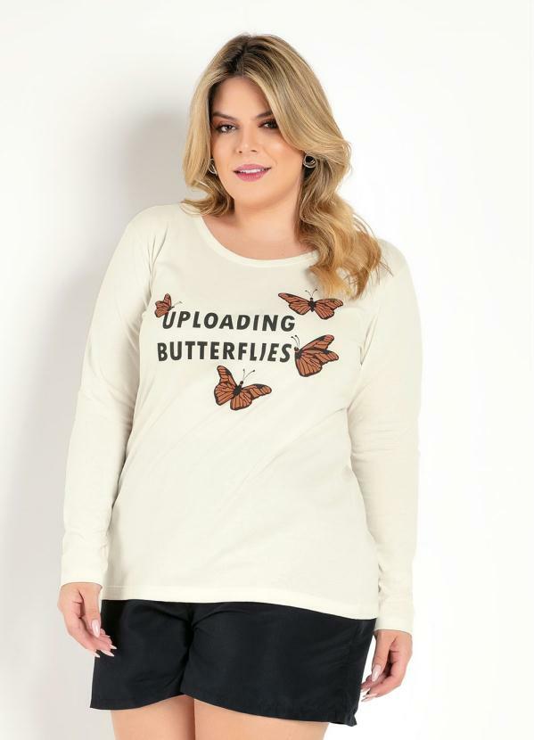 Blusa (Off White) com Estampa na Frente Plus Size