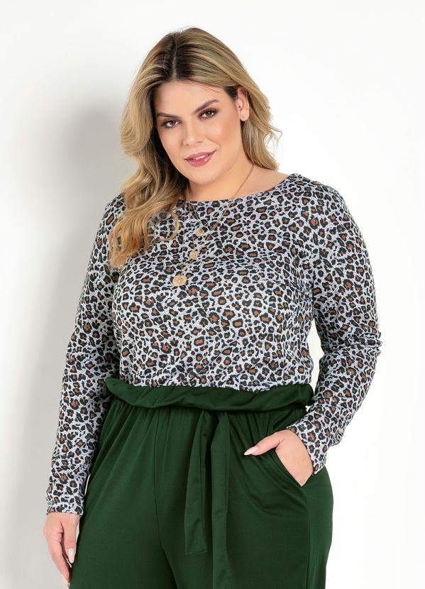 Blusa (Onça Marrom) com Mangas Longas Plus Size Blusa (Onça Marrom) com Mangas Longas Plus Size
