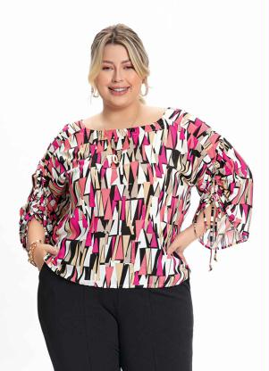 Blusa Plus Size (Abstrata) Manga com Amarra��o