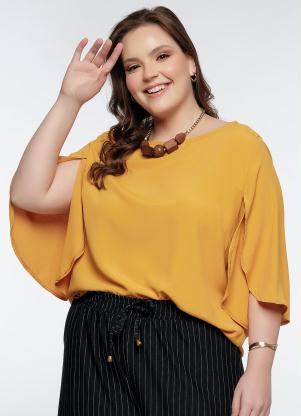 Blusa Plus Size (Amarela) com Mangas Transpassadas